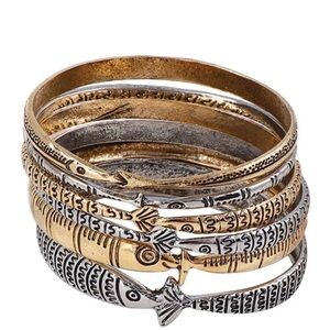 Boho Stackable Bangle Set ✨ Gold Silver Fish Design Bracelets Tribal Style